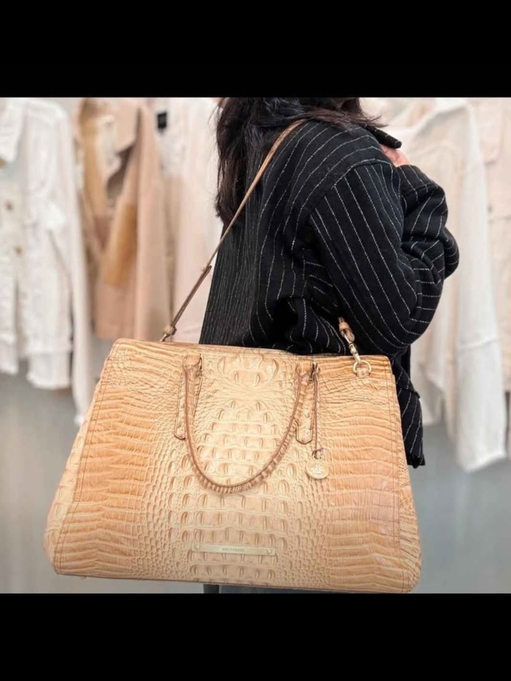 Brahmin Tan Croc-Embossed Tote Bag - Women